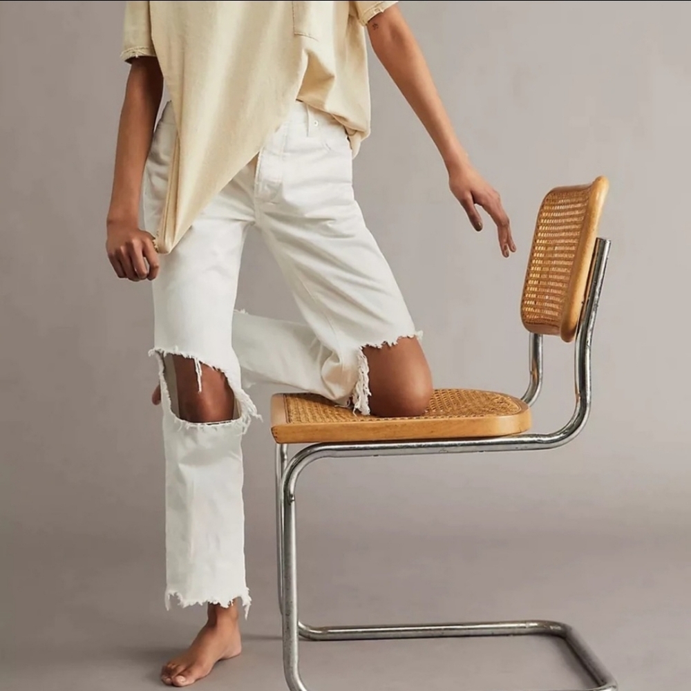 Free People Maggie Mid Rise Straight Leg Jeans Size 32 NWT! White Button Fly
